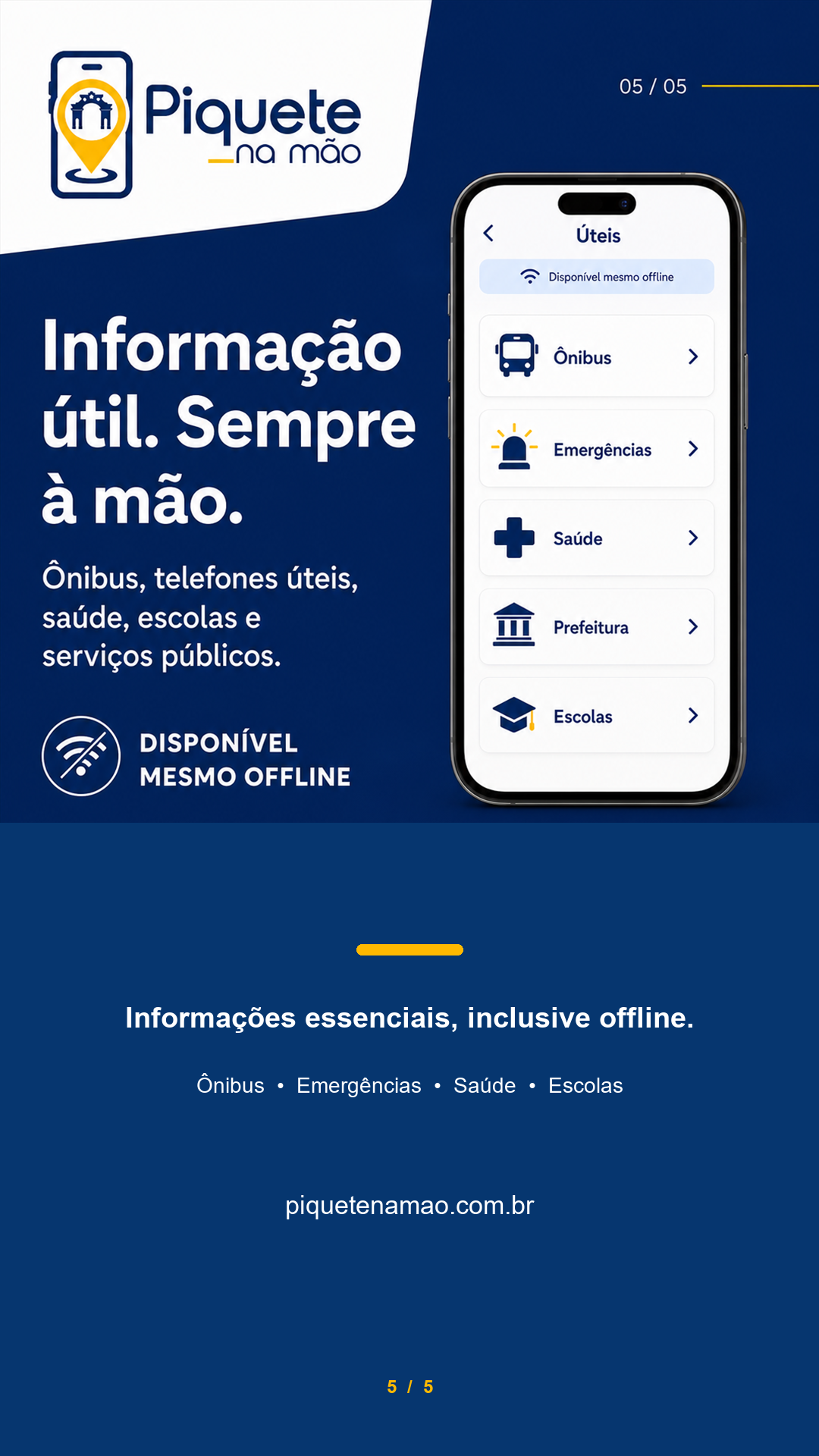 Tela real com horários de ônibus e informações úteis